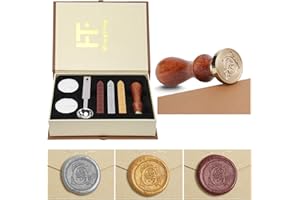 MINGTING Wax Seal Stamp Kit, PUQU Classical Old-Fashioned Antique Wax Stamp Seal Kit Initial Letters Alphabet Set Gift Box with Vintage Wooden Handle and Brass Color Head (G)