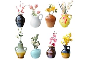 LCUHAVA 8 Stück Mini Keramik Vase Magnete Kühlschrank, 3D Simulationskeramik Kühlschrankmagnete, Neue Schöne Vase Magnete für Magnettafel, Kann Pflanzen Einfügen Kühlschrankmagnet, für Küchen, Büros