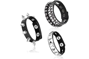 JIYIN Punk Rock skórzane bransoletki, punkowy rock, wysadzana ćwiekami, skórzana, mankietowa bransoletka dla mężczyzn i kobiet, opaska na nadgarstek w stylu lat 80., regulowane mankiety, na Halloween