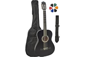 AMROVA Pack Guitare Classique 4/4 (Adulte) avec Sangle et 6 Médiators (Noir)