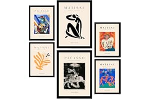 Nacnic Set mit 6 Postern von Picasso und Matisse. Abstrakte Gemälde. Drucke des Fauvismus und Surrealismus für Innenarchitektur und Dekoration. A3 & A4 Schwarze Rahmen.