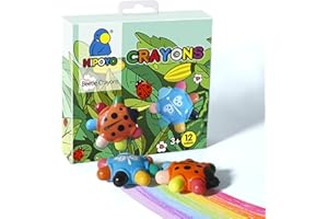 NLR FUN Pastelli portatili a forma di scarabeo con 12 colori e gomme, atossici e lavabili, per bambini, facili da impugnare, infrangibili, kit artistici da viaggio, premio per ragazzi e ragazze