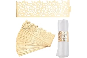 URROMA Lot de 50 Ronds de Serviette en Papier d'aluminium Creux dorés réfléchissants découpés au Laser, Boucle de Serviette décorative pour fête de Mariage, événements spéciaux
