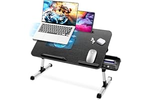ICARE Table de Lit, Support Ordinateur Portable Lit, avec Refroidisseur PC Portable, Support pour Tablette,Tiroir, Réglable en Hauteur et Angle (53 x 30 cm, Noir)