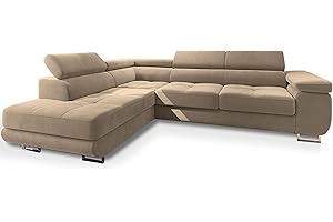 Masseno Ecksofa Selva L-S mit Schlaffunktion L-Form, Sofa mit Bettkasten, Wohnzimmersofa, Couch, Soffa, Bettsofa, Couchgarnitur- Creme, Monolith 04