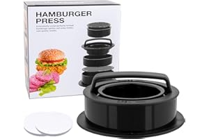 Zhushishunyi Presse à Hamburger 3 en 1, Presse a Burger, Moule a Hamburger Antiadhésif, Ustensiles Barbecue Accessoires de Cuisson Grillades, avec 200 Feuilles de Papier Ciré Burger