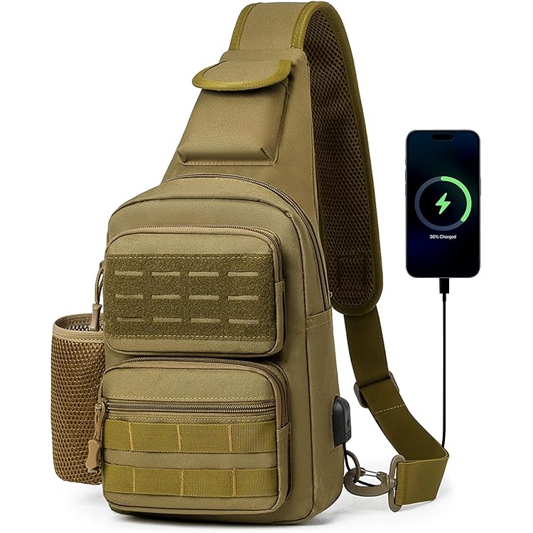HALOVIE Tactische borsttas voor heren, sling bag, anti-diefstal, schoudertas, tactische crossbody tas voor dagelijks gebruik, reizen, wandelen, kamperen, groen, Mittelgroß