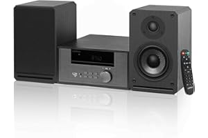 LONPOO Micro Stereo System for Home, 100W Hi-Fi Bookshelf Speskers System (CD Player, FM Radio, Wireless Bluetooth, USB Playback, AUX, Headphone Jack, 2-Way Clear & BASS Sound)