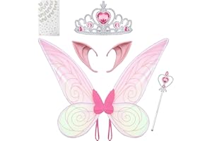 Gugatad Ali da Fata,Ali da Fata Adulto,Includere Orecchie da Elfo,Brillantini Viso etc,Ali Fata Donna Principessa Adulto Bambini per Carnevale Feste Compleanno Cosplay(Rosa