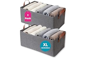 KATTAO Cajas Organizadoras XL (48x30x20cm) con marco de Acero – Organizador Armario - Organizador Cajones, Ropa y Accesorios – Organizadores de Cajones de Gran Tamaño (Gris, 2 ud., XL)