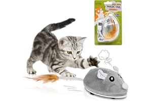 idudu Katzenspielzeug Elektrisch Spielmaus, Katzenspielzeug Mäuse, Spielmäuse mit Federn USB Wiederaufladbares Interaktives Katzenspielzeug für Katzenauslauf und Gegen Langeweile