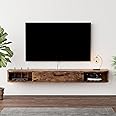 Pmnianhua Floating TV Unit, Wall Mounted TV Cabinet, Floating Shelves with Door, Modern Entertainment Media Console Center Large Storage TV Bench for Living Room & Office (160cm, Rustic Brown)