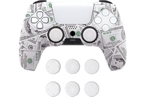 PlayVital Pure Series Dockable Model Anti-Slip Silicone Cover Skin for ps5 Controller, Soft Rubber Grip Case for ps5 Controller Fits with Charging Station with Thumb Grip Caps - 100 Cash Money Dollar