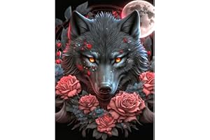 DOMROM Wolf Diamond Art Painting Kits, Animal Diamond Painting Kits for Adults Full Round Drill DIY 5D, Flowers Diamond Art Kits Gem Arts and Crafts Gift Home Wall Decor 30X40cm