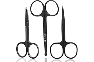 WISH BEAUTY,THE ROYAL ELEGANCE Wishbeauty Professional Small Ear Nose Hair Scissors, Curved and Safety Rounded Tip Grooming Trimming Beauty Shears for Nail, Toenail, Facial, Mustache, Eyebrows, and Eyelashes (Black 3pcs Set)