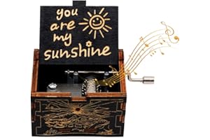 SacJkt Wooden Music Box - Hand Crank 'You Are My Sunshine' Theme. 18 Note Mechanism Antique Carved Musical Box, Personalised Gift For Birthday, Valentines Day, Christmas