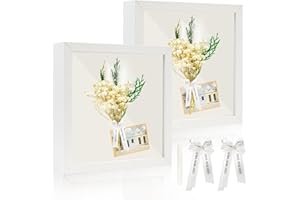 NVGVUP 2 Stück 3D Bilderrahmen zum Befüllen, Tiefer Objektrahmen, Shadow Box Weiß, für Tischplatte und Wand(15x 15 cm)