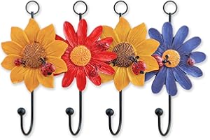 Notakia Creative Daisy - Ganchos de pared de resina para montar en la pared, gancho de hierro pintado a mano, para colgar abrigos, sombreros, llaves, toallas, decoración del hogar (juego de 4)