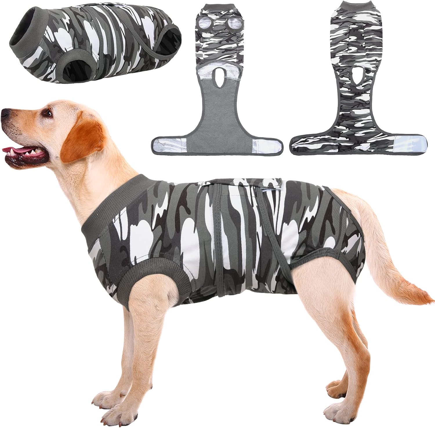 Kuoser Traje de Recuperación Quirúrgica para Perro, Chaleco para Después de la Cirugía de Camuflaje para Mascotas, Vendajes para Heridas Abdominales de Perros, Alternativa de Cuello Electrónico y Cono