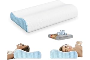 PKBD Memory-Schaum Kopfkissen mit 2 Kissenbezügen (Kühlende Eisseide&Baumwolle), Ergonomisches Orthopädisches Kissen, Nacken-Konturiertes Bettkissen für Seiten, Rücken- und Bauchschläfer