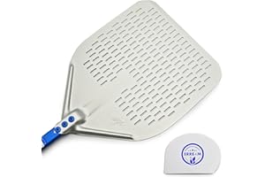 ERRE4M Pala da pizza, Pala Linea Azzurra forata per infornare la pizza Gi-Metal con spatola in omaggio (41x41 cm Lunghezza tot. 196 cm)