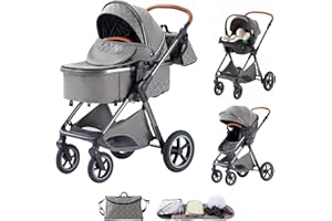 Shineey 3 in 1 Baby Stroller Travel Systems Pushchair Aluminium Frame High Landscape Combined Strollers Lightweight Folding Stroller for Features an Adjustable Push Handle Height Compact Pram