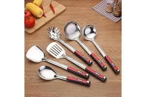 Abcsea 6 Pezzi Set di Utensili da Cucina in Acciaio Inox, Cucchiai da Cucina, Spatola da Cucina, Cucchiaio Forato, Cucchiaio da Zuppa (Gruppo 3)