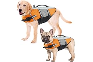 ALAGIRLS Dog Life Jacket for Large Dogs, Reflective Pet Swim Flotation Life Vest, Dog Safety Jacket with Rescue Handle & High Buoyancy, Dog Swimsuit Pet Summer Beach accessories, Upgraded-Orange XL