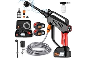 XOEMINOR Idropulitrice a Batteria, 80 Bar Idropulitrice Elettrica Portatile con 2 Batterie,6 in 1 Ugello, 3 Livelli di Pressione, 5M Tubo, LED Display, Idropulitrice Senza Fili per Auto Pulire Giardino