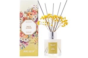 Airkeep Diffuseur de Parfum White Jasmine, Diffuseur Parfum Maison avec 8 Bâtonnets Diffuseur Parfum, Decoration pour Chambre, Salon, Salle de Bain, Bureau, 100ml