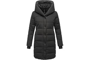 Navahoo Damen Wintermantel warmer Steppmantel lang mit Kapuze und abnehmbarem Fleece-Kragen Knutschilein XS-3XL