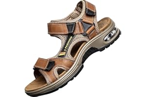 GILKUO Frühling Sommer Herren Sandalen Leder Sport Outdoorsandalen
