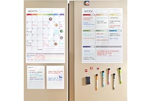 Torolle Calendario Magnetico Frigo Calendario da Frigo Lavagna Frigo Daily Planner da Frigo Lavabile con Agenda mensile Agenda Settimanale Magnetica,Lista della spesa con Pennarelli e Icone Magnetiche