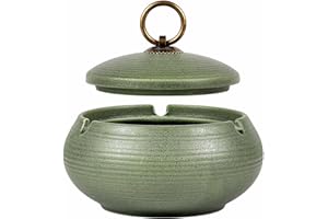 LASESASIES Cendrier en céramique avec couvercles, Cendrier Exterieur Anti Odeur, Cendrier Coupe Vent, Cendrier pour Cigarettes à Usage intérieur ou extérieur, pour Restaurant, Bar, Maison, Bureau (vert clair)