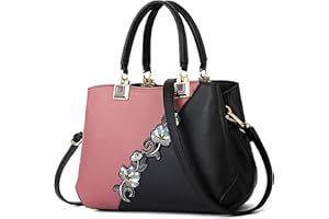 VARLIVOO Borsa da Donna Elegante Borse a Mano con Ricamo Floreale Pelle PU Borsa Tracolla Multitasche Media Borsetta per lo Shopping Viaggio Lavoro Ufficio Rosa