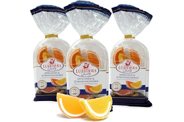 LÜHDERS - Äppelsin och citrongeléskivor 175 g vardera