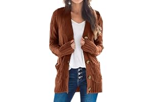 Uusollecy Cardigan à manches longues pour femme - Automne - Hiver - Décontracté - Cardigan ouvert - Avec bouton