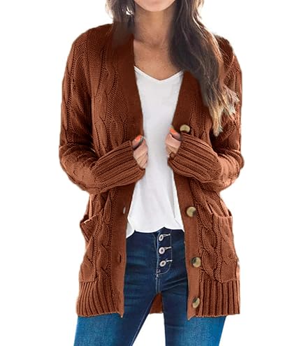 Cardigan Femme Léger - Pull-over à Boutons - Manches Longues - Laine Douce - Pour Automne/hiver, Bureau, Quotidien - 3