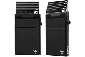 TOYFID Pop up Wallet for Men,RFID Blocking Card Holder with Slid Ejector Button for Bank Credit Card,Slim Minimalist Card Case Hold 6 Pcs Cards with a Coin,Money Organiser Pocket, 2 Pcs (Black)