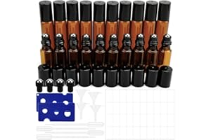 Towviy 20 Stück Roll on Glasflaschen für ätherisches öl, 5ml/10ml Klein Rollon Flaschen Leer mit Roller Ball, Roll On Glasflaschen mit Trichter Öffner Etiketten Pipetten für Parfüm Massage