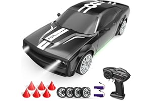 RC TECH RC Drift Car 1:20 Coche Teledirigido 2,4 GHz 4WD Coche Teledirigido 20 KM/H Coche de Carreras Teledirigido con Faros de Trabajo, 2 baterías Recargables, Regalo para Adultos y niños (Negro)