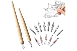 APRAGAZ Comic Dip Pen, Calligraphy Dip Pen Including 2 Pen Holders and 13 Nibs, Dip Pens for Artists, Ideal for Painting Animation Calligraphy Lettering Sketch Cartoonists(Burlywood)