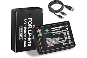 POEOSAS LP-E10 Akku 1600 mAh 2er-Pack USB-C für Canon EOS 1100D, EOS 1200D, EOS 1300D, EOS 2000D, EOS Rebel T3, T5, T6, T7, Kiss X50, Kiss X70