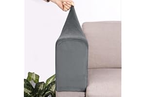 VIKAUL Set of 4 Spandex Armrest Covers Anti-Slip Couch Arm Covers Thick Velvet Armchair Slipcovers Removable Armchair Covers for Sofas Recliner Chairs Office,Dark Grey