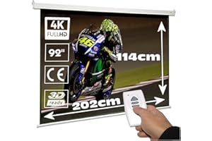 LUX-SCREEN Pantalla de proyeccion electrica 92" para proyector, cajetin de Acero Lacado en Blanco, Pantalla para proyector motorizada con Mando inalambrico, Compatible con HD, 1080p, 4K (92 Pulgadas 16:9)
