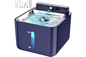 PLOOHT Fontaine à Eau pour Chat et Chien, 3,2L sans Fil avec Détecteur de Mouvement, Alimentée par 2600mAh Batterie Rechargeable Intégrée, avec Pompe et Filtre, Bleu Foncé