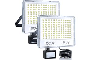 YIQIBRO Faro LED Esterno con Sensore Movimento 100W 2 Pezzi, 10000LM Faretto con Sensore di Movimento, 7000K Faretto LED da Esterno, Impermeabile IP67 Luci da Esterno per Giardino, Terrazza, Garage