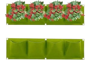 Ohiyoo Hanging Planter 2 Pack 4 Pocket Hanging Vertical Wall Planter Planting Grow Bags Gardening Vertical Greening Flower Container Storage Bags Planting Bag (Green)