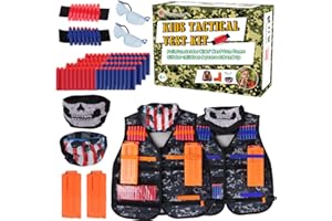 Genround Toy Kids Tactical Vest Kit for Nerf Toy Guns, N-Strike - Camo Black Nerf Vests 2 Pack with 80 Refill Darts, Skull Face Masks, Goggles, Wrist Bands - Kids Sniper Vest for Boys Girls