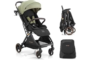 Gromast Cochecito de bebé plegable Gravity, cochecito de viaje portátil con respaldo ajustable y toldo, ligero y protegido contra los rayos UV, plegable automáticamente con una mano, verde